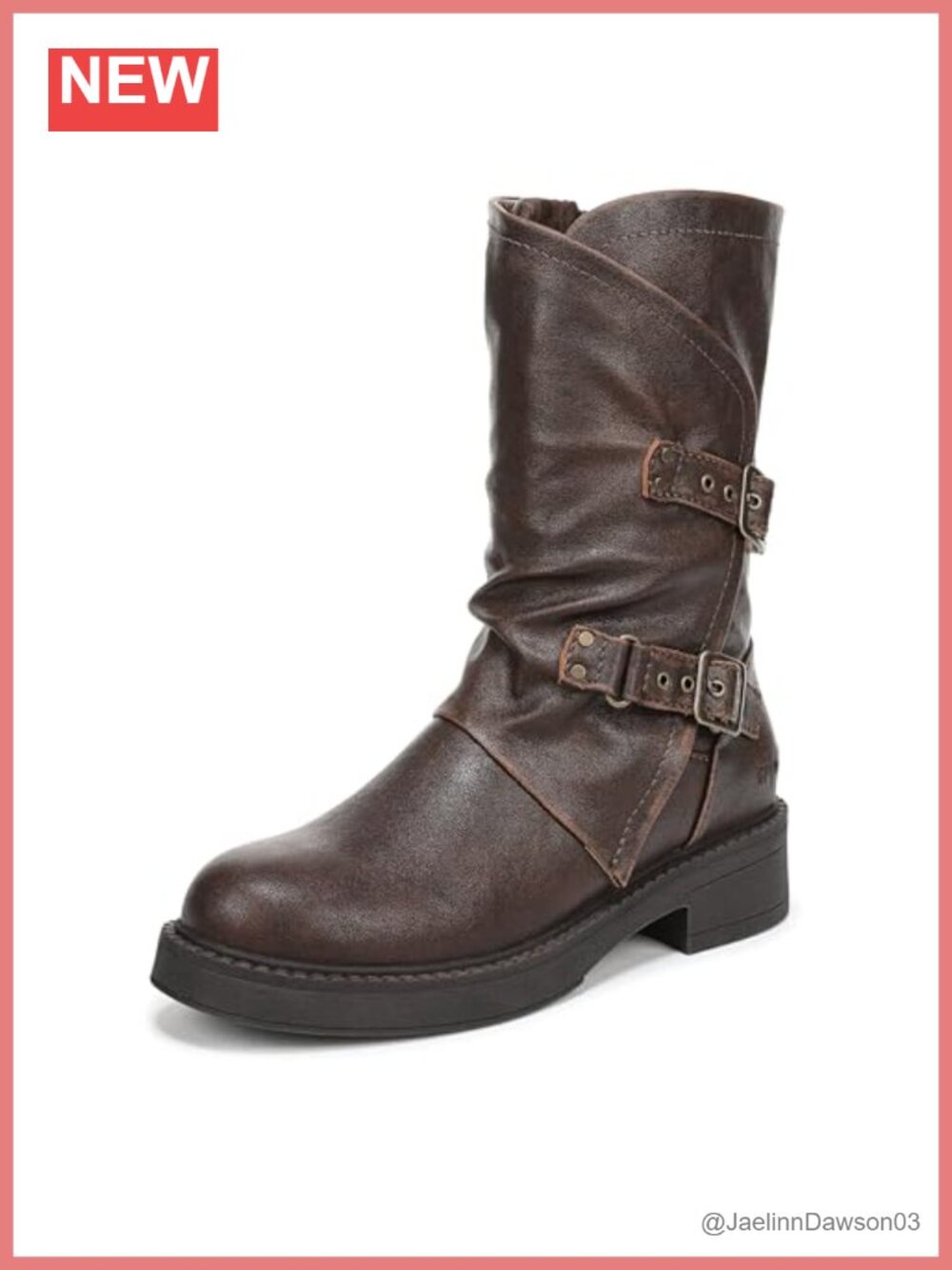Womens Faux Leather Moto Ankle Bootie Side Zip Block Heel Boots